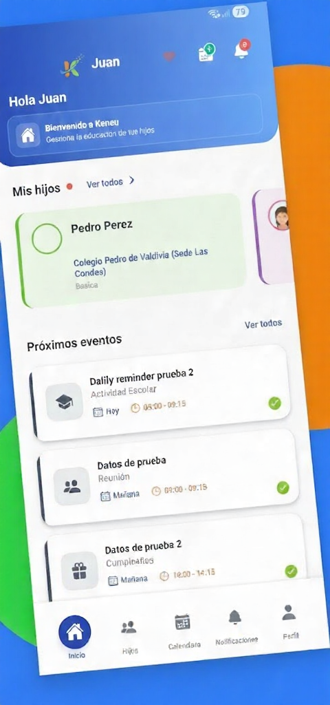 User interface of a family organizer mobile app